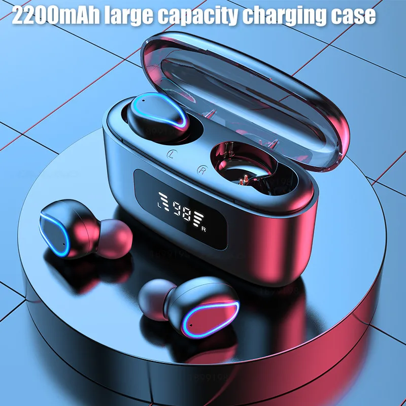 

2200mAh Music Sport TWS Bluetooth Earphones Wireless Headphones Bass Stereo Sports Music Headset With Mic Touch Control HD Call