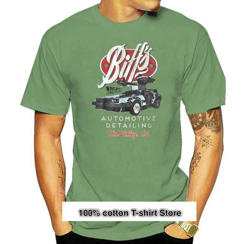 

Back To The Future Biffs Automotive Hill Valley para hombre, camiseta informal de manga corta, California Delorean, 010814