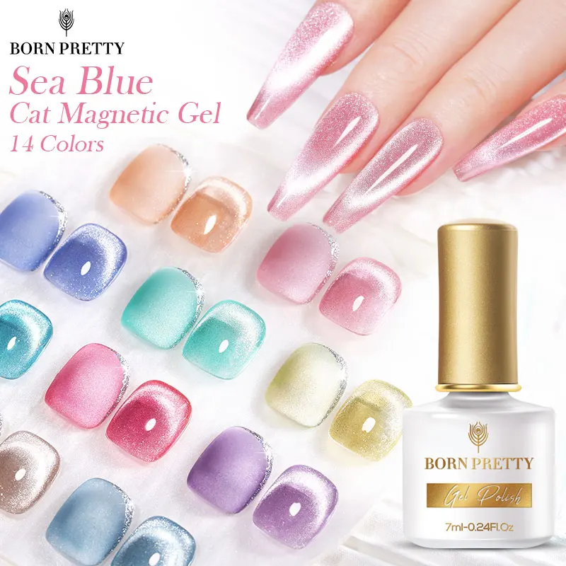 

BORN PRETTY 7ml Sea Blue Cat Magnetic Gel Pink Nude Magnetic Gel Varnish DIY Manicure Soak Off UV LED Nail Art Gel Varnish