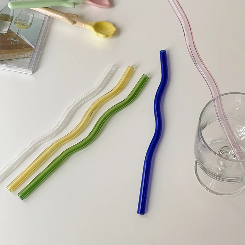 

Волнистая прозрачная термостойкая стеклянная солома, многоразовая прозрачная стеклянная солома, Аксессуары для коктейлей, солома из стекл...