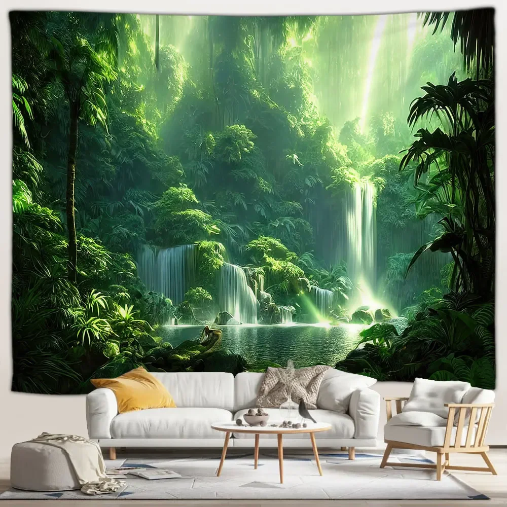 Лесной водопад фотообои тропические растения пейзаж домашний сад настенное