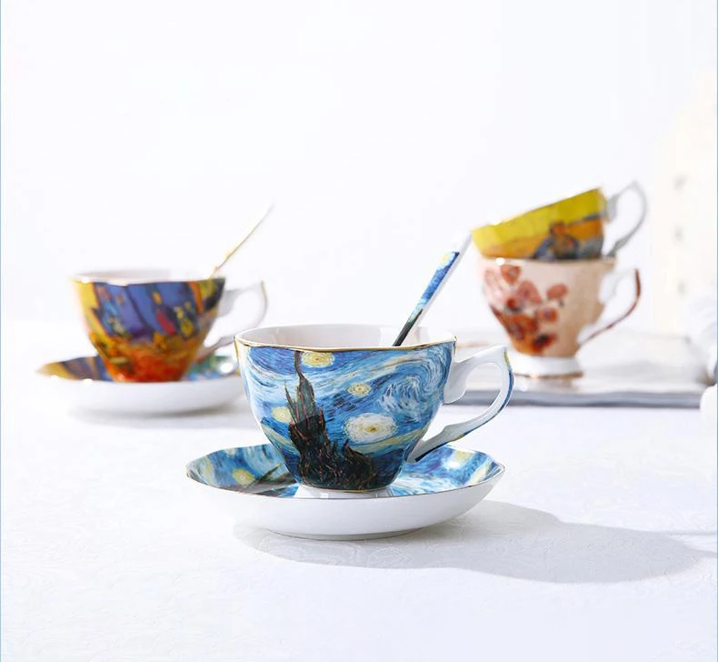 

The New Van Gogh Art Painting Coffee Mugs The Starry Night Sunflowers The Sower Irises Saint-Remy Coffee Tea Cups