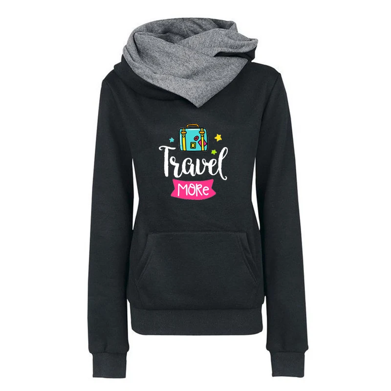 

Hoodies Travel Box Cartoon Print Autumn Winter Hooded Sweatshirts Pullover Women's Sweater Casual Moletom Solid Long Sleeve Tops