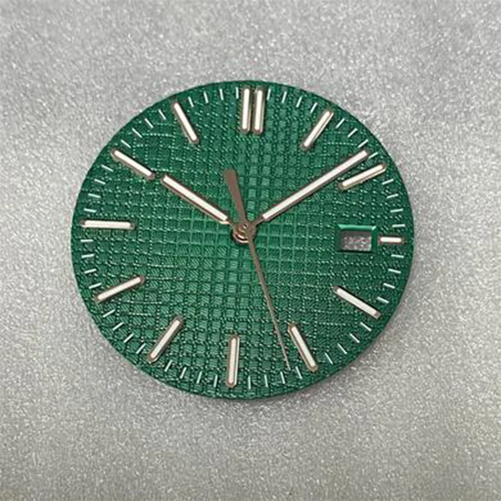 

Серебряный циферблат для часов с ногтями, циферблат 31,8 мм + зеленая светящаяся ручка для движения NH35