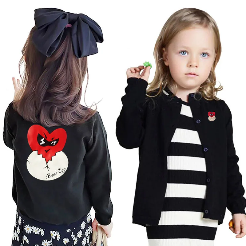 

Break Egg Child Cardigan Cotton Heart Eggshell Embroidered Back Print O-Neck Single Breasted Fit Spring Boy Girl Casual Sweater
