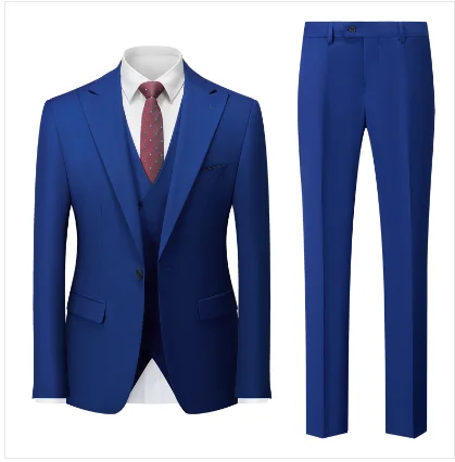 2024 Новый однотонный свадебный костюм для мужчин из 3 предметов деловой