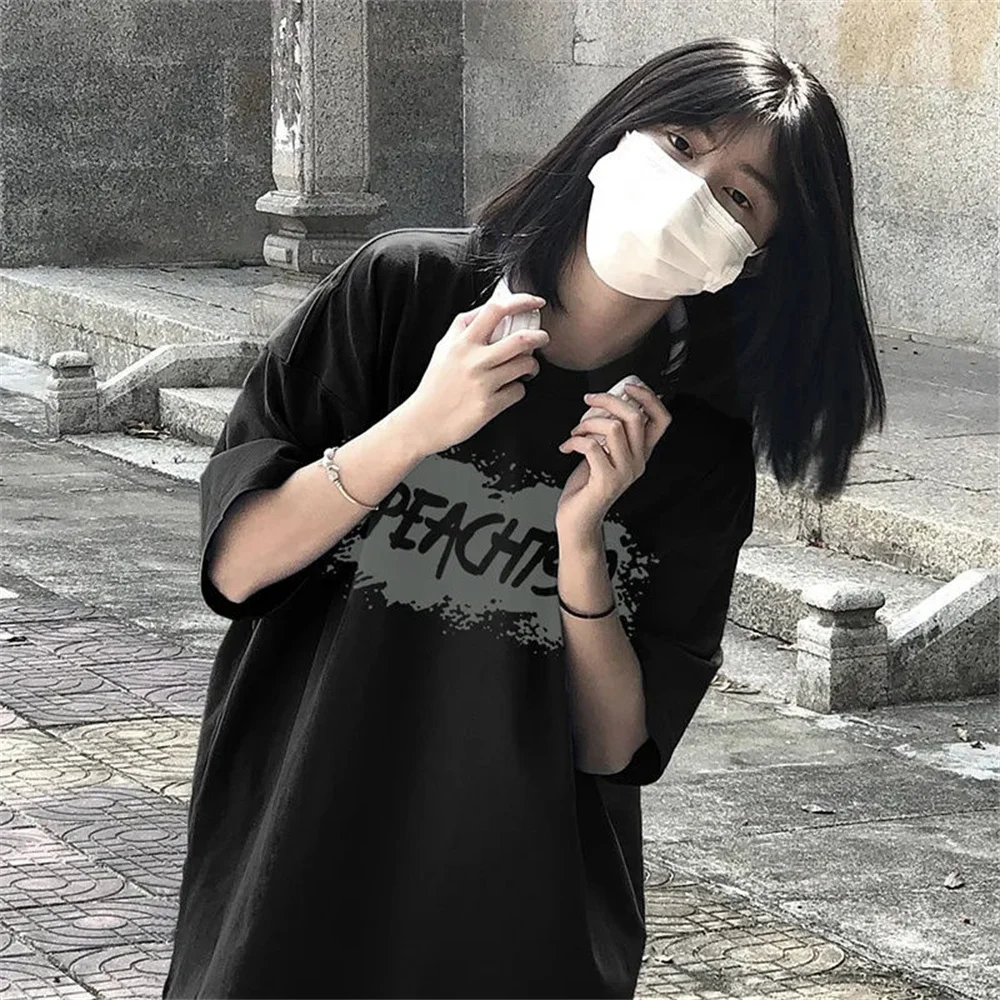 

Женская футболка с буквенным принтом в стиле Харадзюку, свободная белая, черная женская уличная одежда в Корейском стиле, Повседневная Толс...