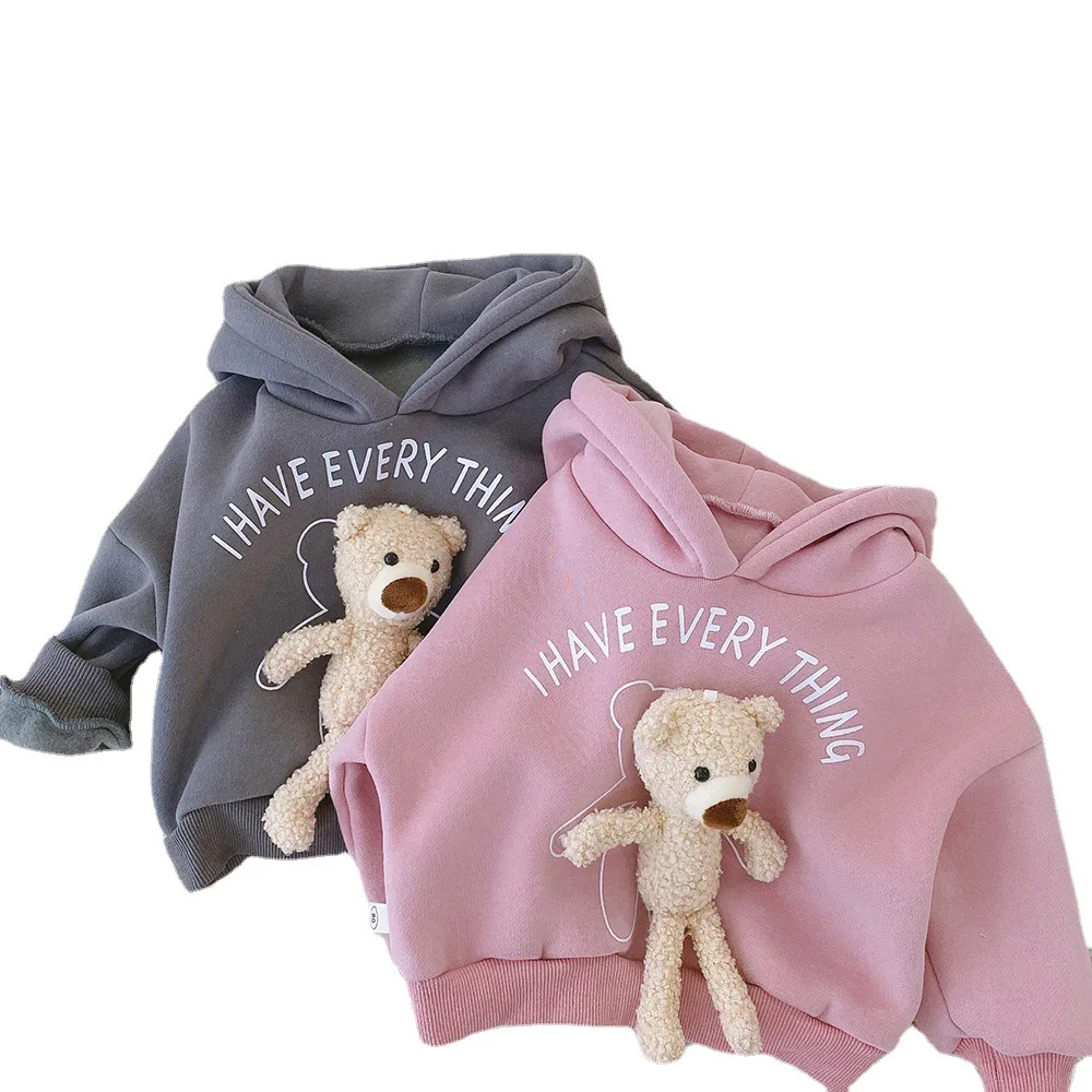 

Children's Hoodie 0-6 Years Old Autumn and Winter Clothes for Boys and Girls Plus Fleece Warm Hoodie with Plush Bear