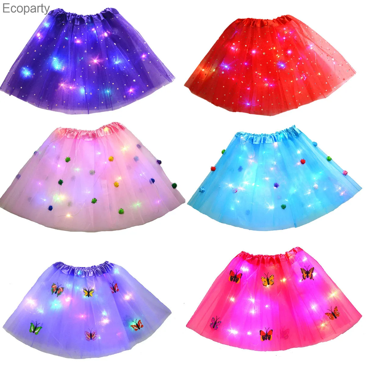

Babies Kids Girls Glow Skirt LED Light Up Tutu Neon Party Ballet Cosplay Fairy Birthday Gift Cute Fancy Queen Princess Dress Up