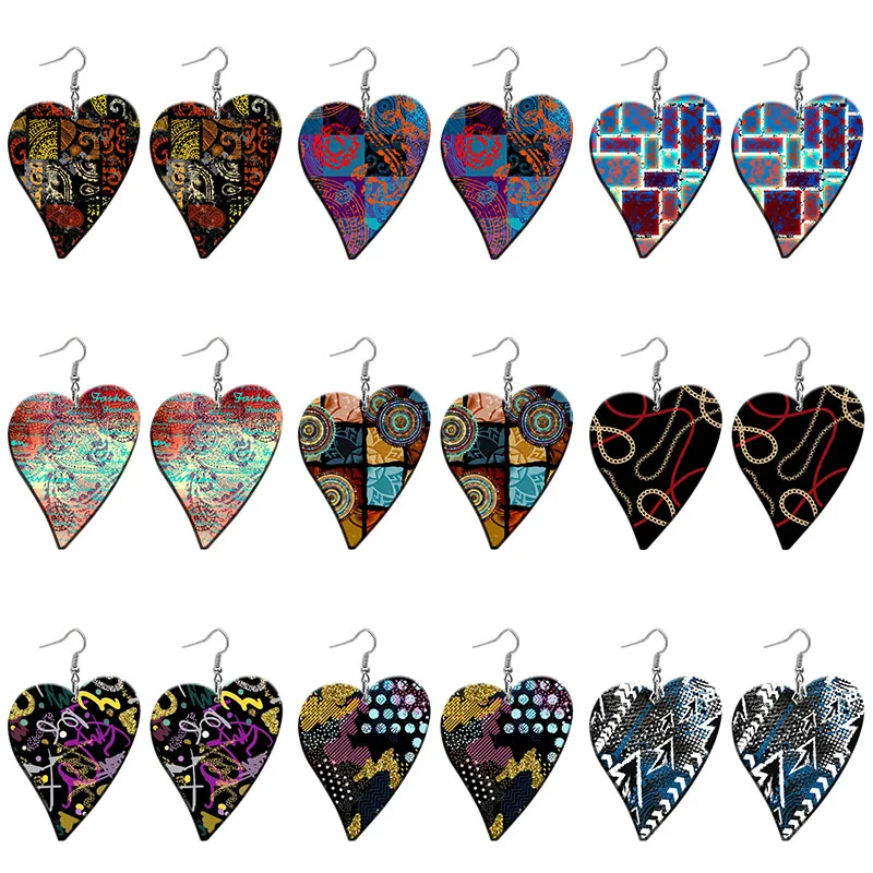 

Abstract Art Patterns Acrylic Heart Drop Earrings For Women Stainless Steel Piercing Ear Hooks Jewelry Girls' Gift Z1660