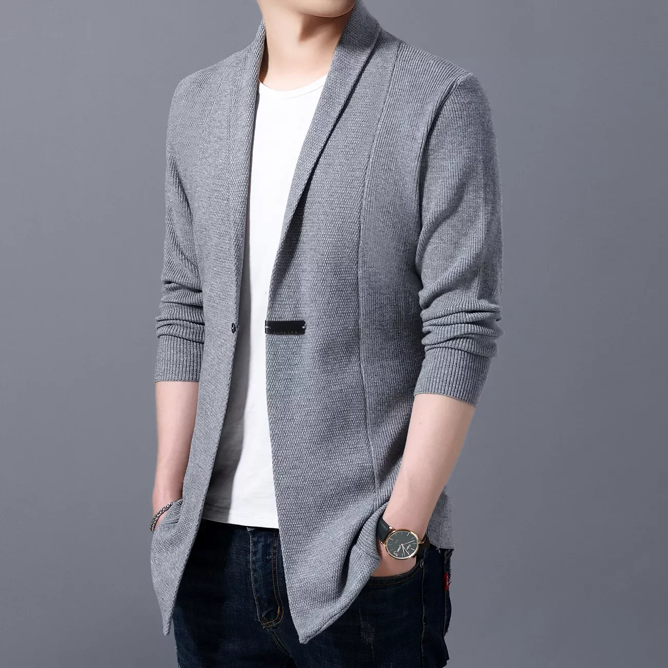 

2022NEW Mens Sweaters Spring Autumn Men Casual Cardigan Jacket Man Solid Color Long Sweater Windbreaker Single Button Coats