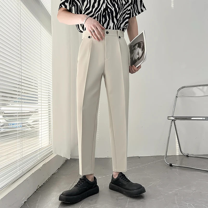 

High Quality Summer Business Dress Pants Men Solid Color Casual Office Social Suit Pants Loose Streetwear Trousers Costume Homme