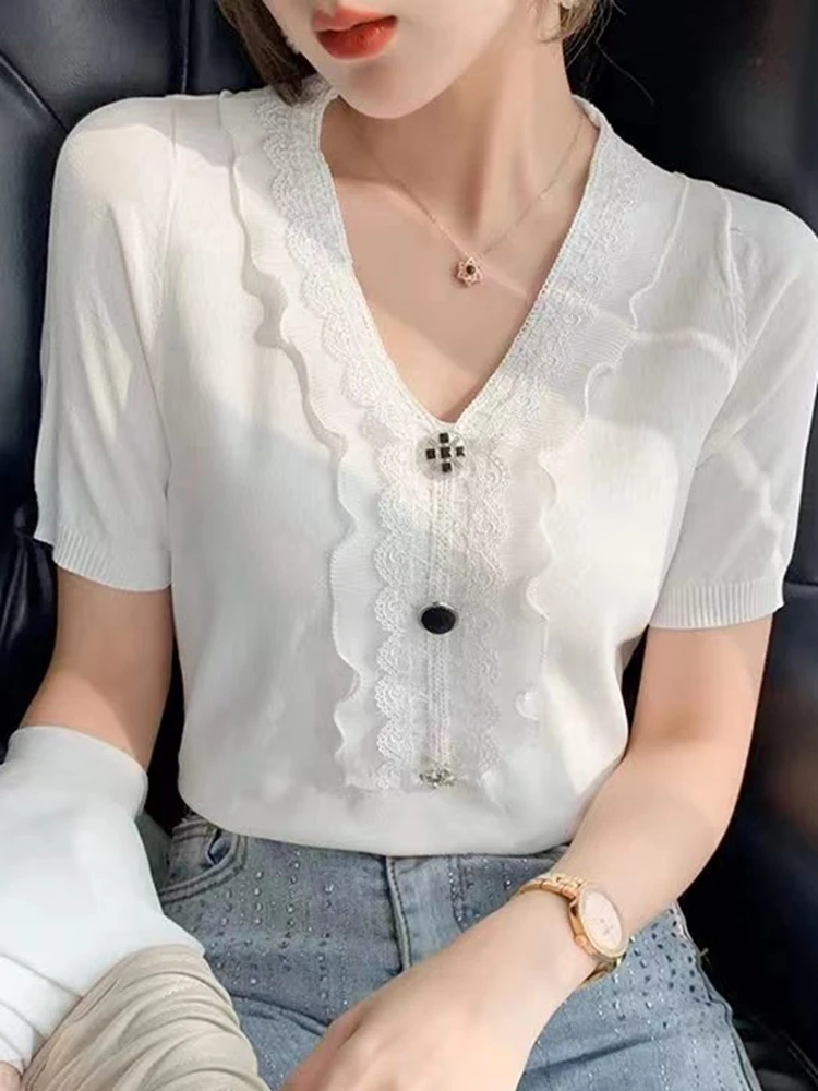 

Женская футболка с коротким рукавом, V-образным вырезом