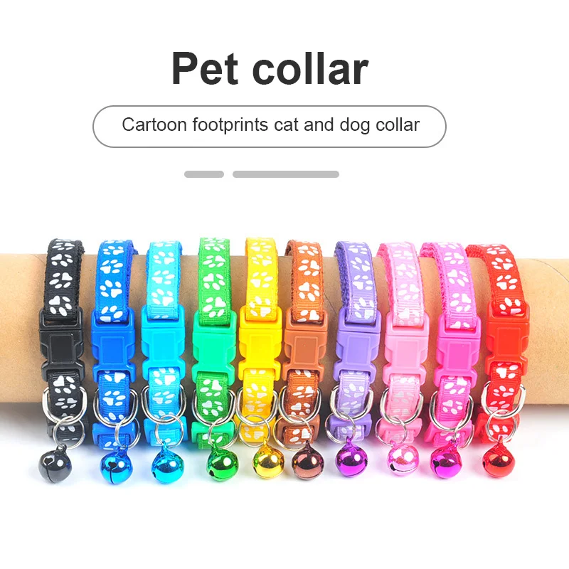 

1Pc Colorful Cute Bell Collar Adjustable Buckle Cat Collar Pet Supplies Footprint Personalized Kitten Collar Small Dog accessory