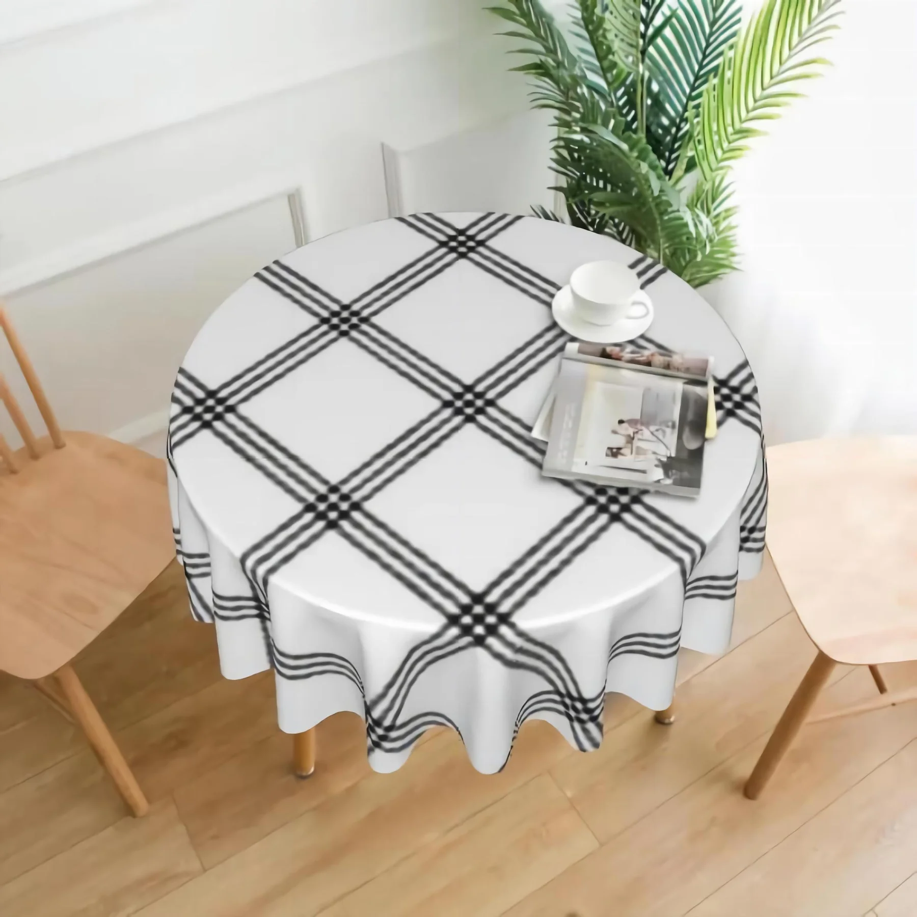 

White Black Striped Round 60 Inch Table Cloths Round Table Cover Polyester Tablecloth Washable Table Cover for Round Table
