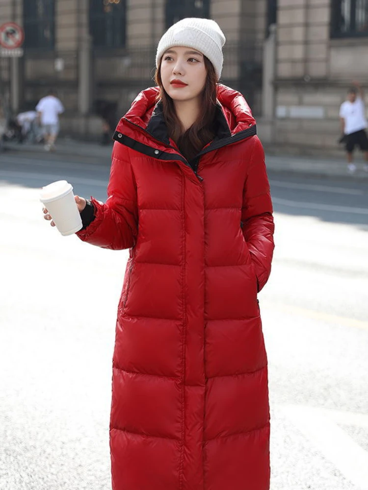 

2022 Winter New Women Jacket Coat 90% White Duck Down Warm Outerwear Solid Color Collar Hooded Loose Thick Fashion Streetwear