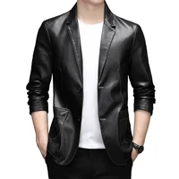 2022 new korean slim thin trend leather jackets dress suit coat male jackets male business leather jackets mens leather blazers