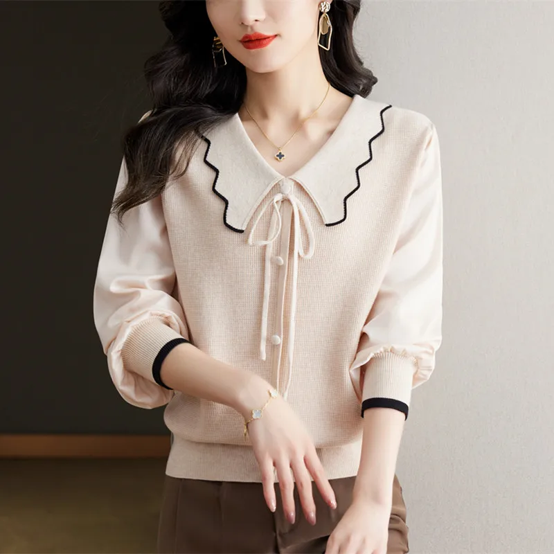 Осенне-зимний вязаный пуловер женский свитер свободный топ с длинными рукавами и