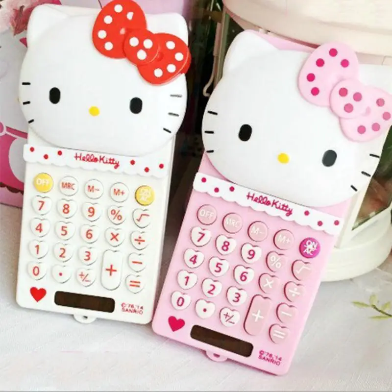 

Hello Kitty Kawaii Sanrio New Cartoon Portable Computer Push Cover Palm Learning Electronic Calculator Girl Cute Computer Gifts
