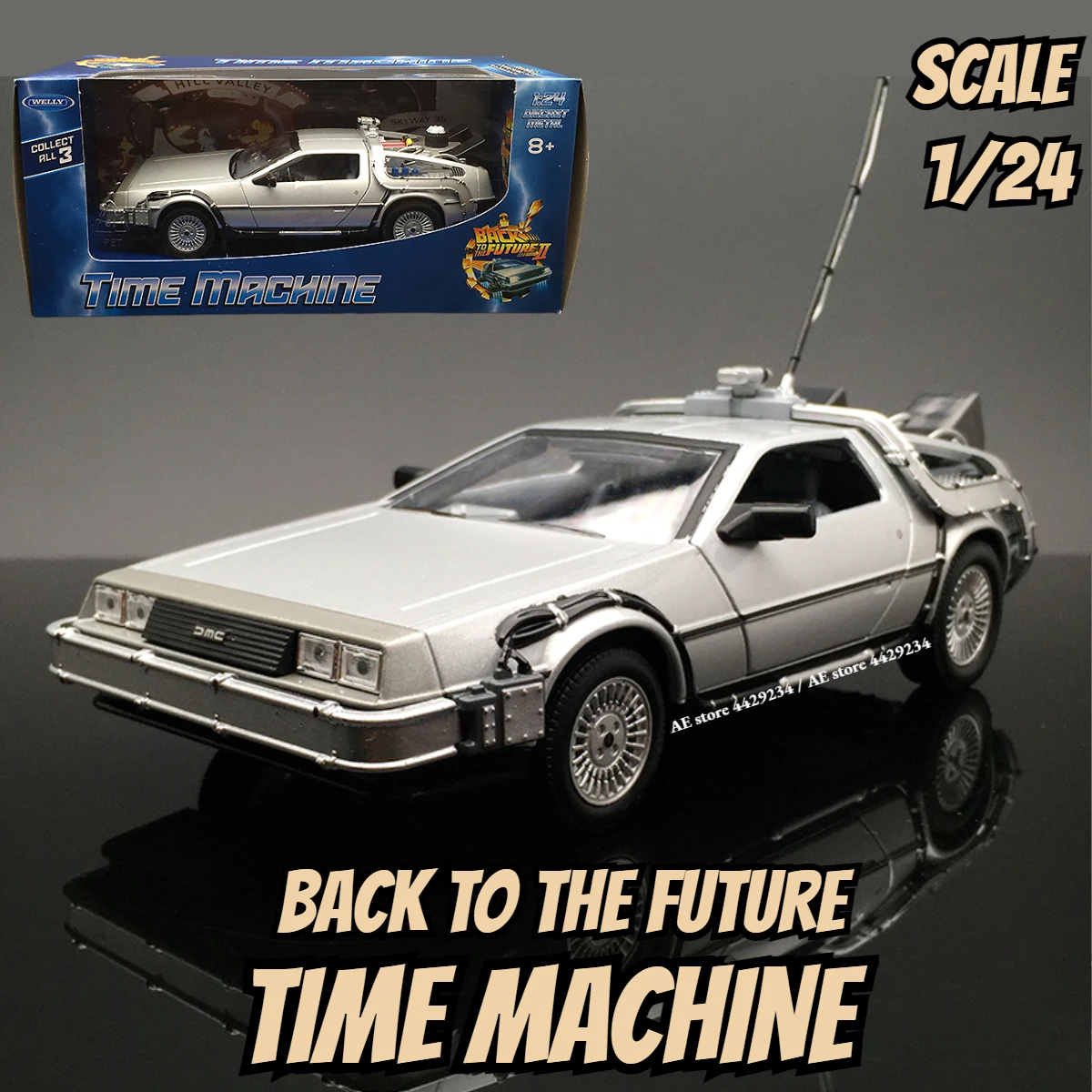 

WELLY 1:24 Delorean DMC-12 Time Machine Back to the Future 1 Movie Car Model Repilca Metal Diecast Kid Toy Miniature for Boy