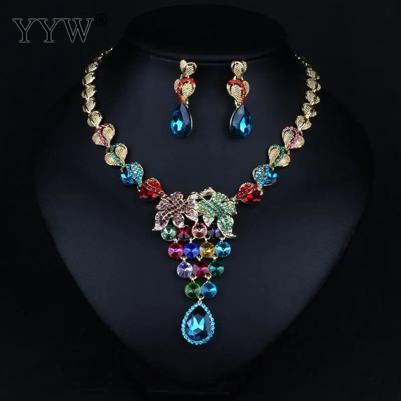 

Fashion Crystal Bride Jewelry Set Rhinestone white Blue plated Wedding Dress Banquet Pendant Necklace Earring Set Ladies Gift