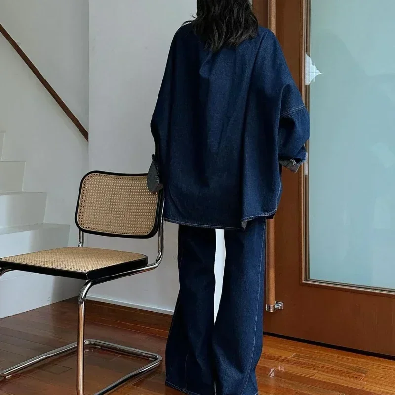 Японская джинсовая женская верхняя одежда 2025 года с лацканами и длинными