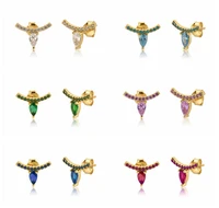 925 sterling silver ear needle colorful zircon ovals stud earring for women piercing ohrringe luxury rock punk party jewelry