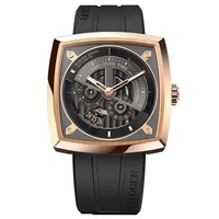 agelocer military mechanical watches for men rose gold black dial brown leather automatic watches with power reserve 5603d2