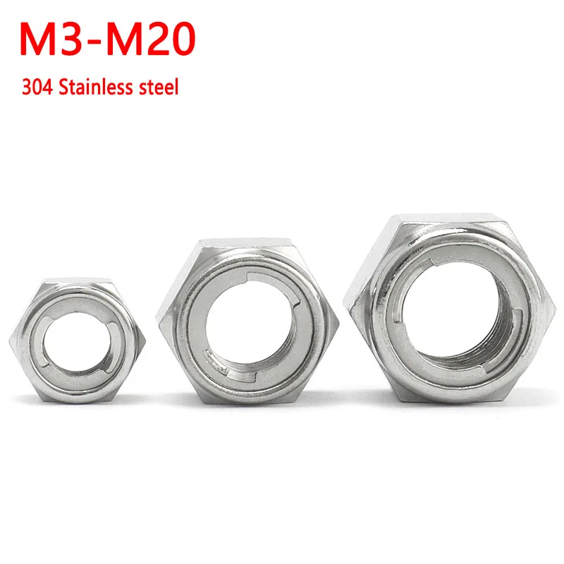 

1/10pcs M3 M4 M5 M6 M8 M10 M12 M14 M16 M20 Metal Lock Nut 304 Stainless Steel Metal Self-Locking Nut Lock Hexagon Nut