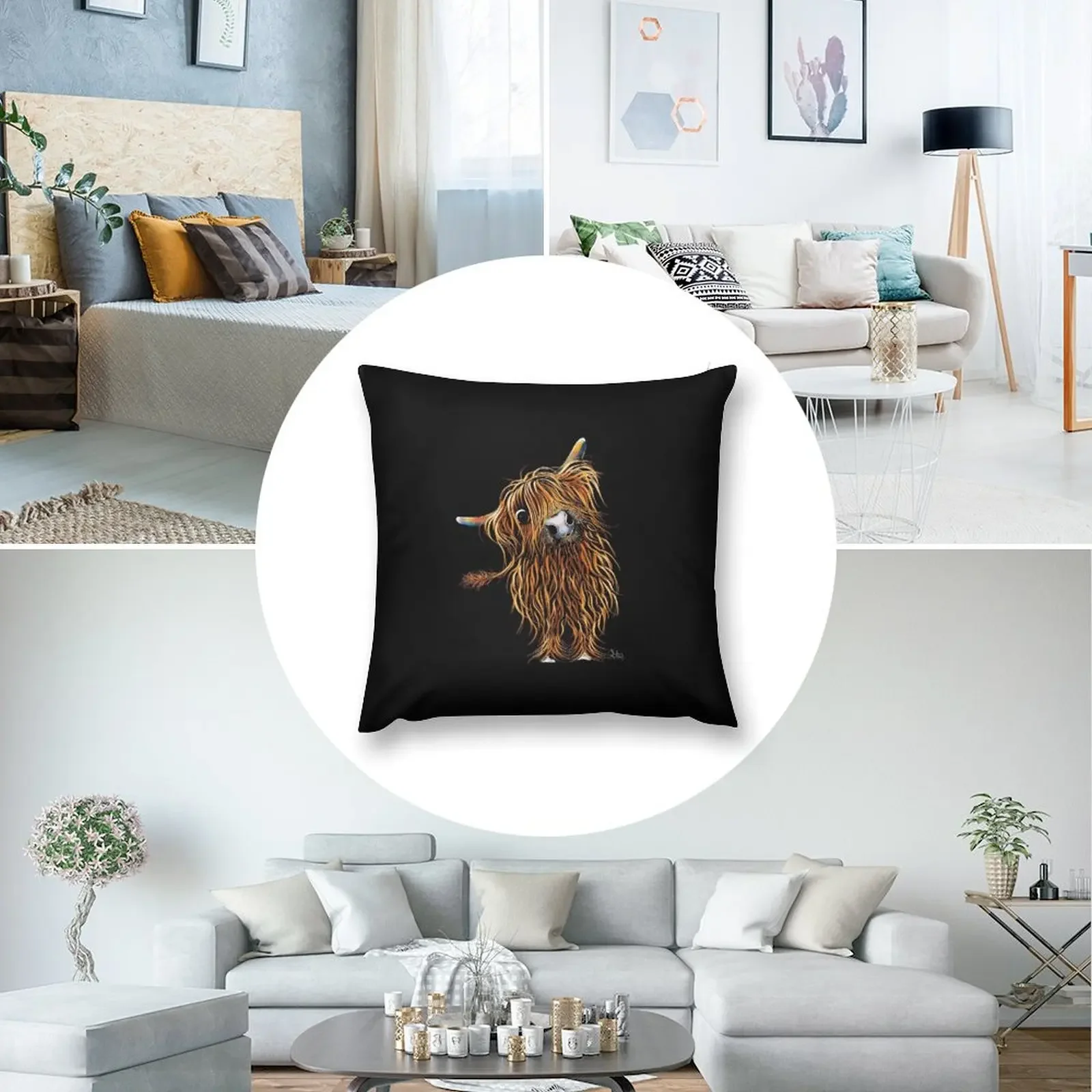 HiGHLaND CoW PRiNT SCoTTiSH ɼoooWeee' BY SHiRLeY MacARTHuR Декоративная подушка Наволочки