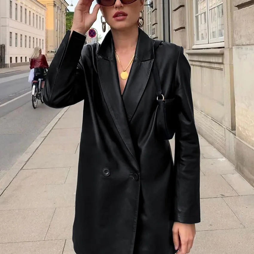 Autumn and Winter New PU Leather Clothes Street Fashion Matte Leather Suit Long Sleeve Loose and Simple Coat for Women