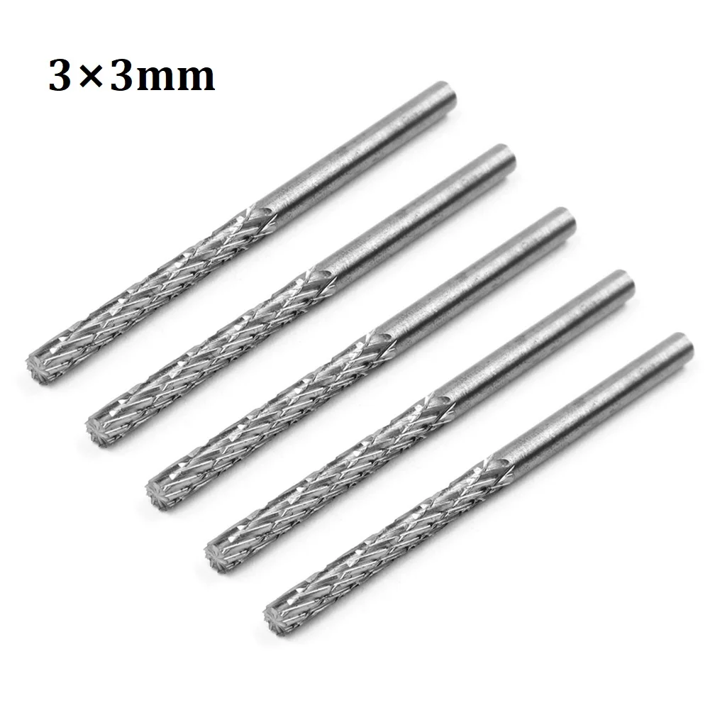 

5pcs 3mm High Speed Steel Shank Double Cut Tungsten Carbide Rotary Burr Sets For Carving/Deburring Rotary Tools Rotary File