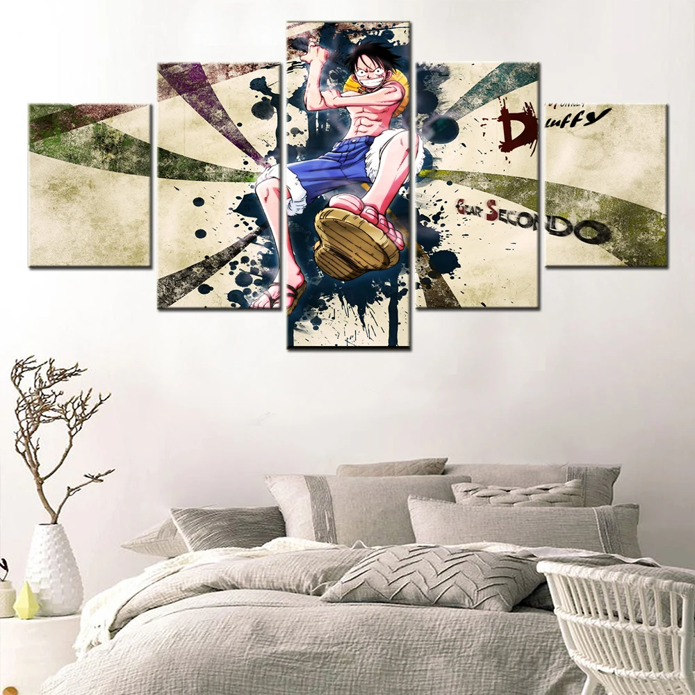 

Wall Art Canvas Poster Living Room Home Decor 5 Pieces Pirate King Cartoon Paintings HD Prints Anime Characters Pictures Frame