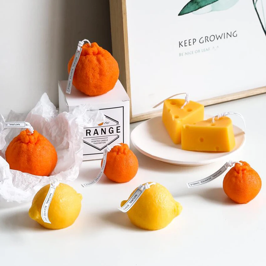 

INS 3D Aromatherapy Candle Creative Orange Lemon Cheese Soybean Candle Party Gift Decoration Candle Making birthday candle