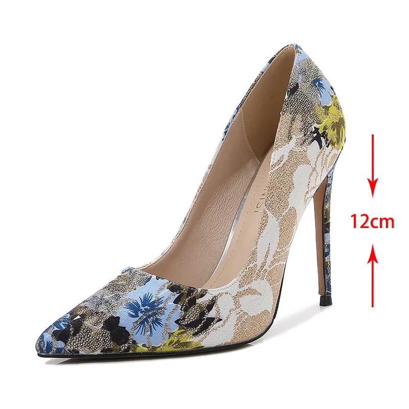 

Women's New High Heel Pumps Stiletto Pointed Toe Fashion Show Sexy Brand Shoes Wedding Embroidery Large Size 12cm Heels