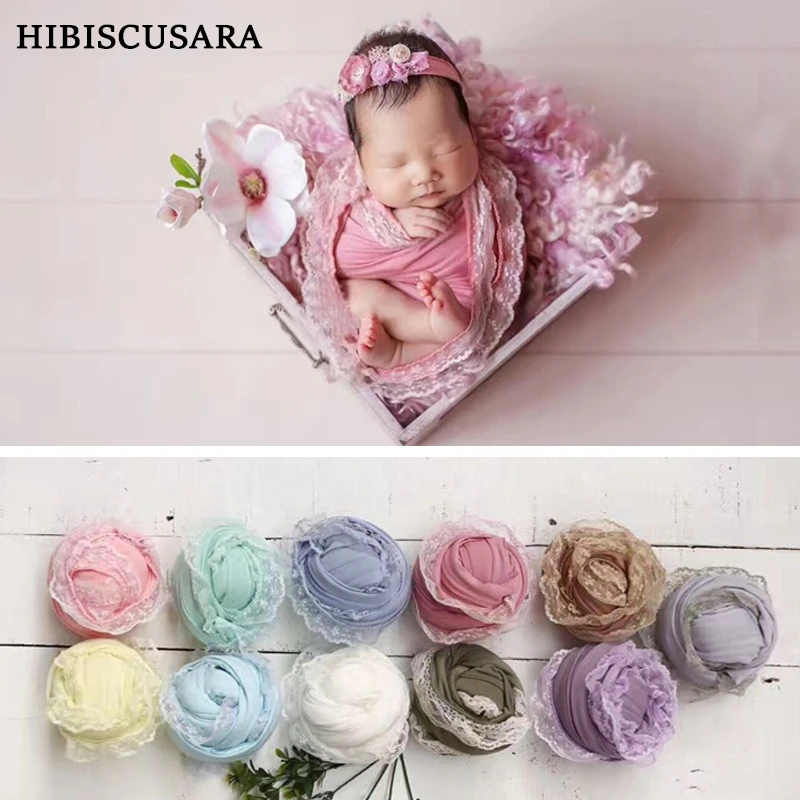 180*50cm Newborn Baby Photography Wraps Stretch Cloth Lacy Infant Boys Girls Swaddle Comfy Skin-friendly Lace Edge Photo Props