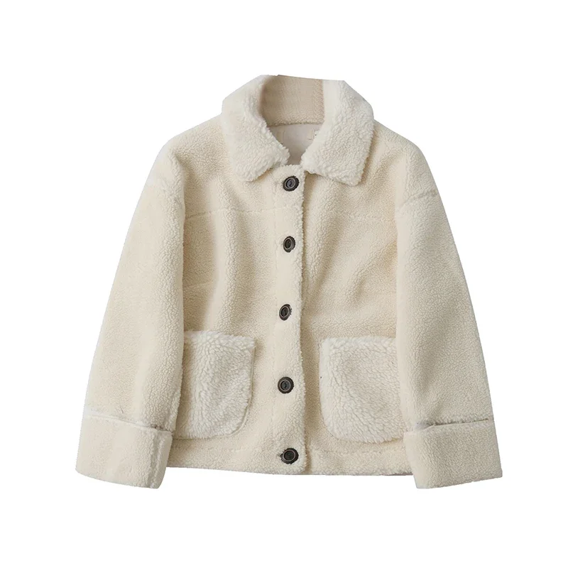 

Пальто из овечьей шерсти A1, осенняя теплая однобортная меховая интегрированная куртка с длинным рукавом, 15794