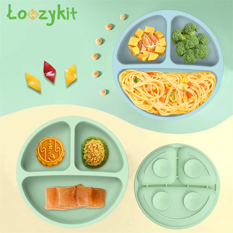 

Baby Silicone Dining Plate Kids Feeding Plate Sucker Bowl Solid Cute Smile Face Children Dishes Toddler Training Tableware