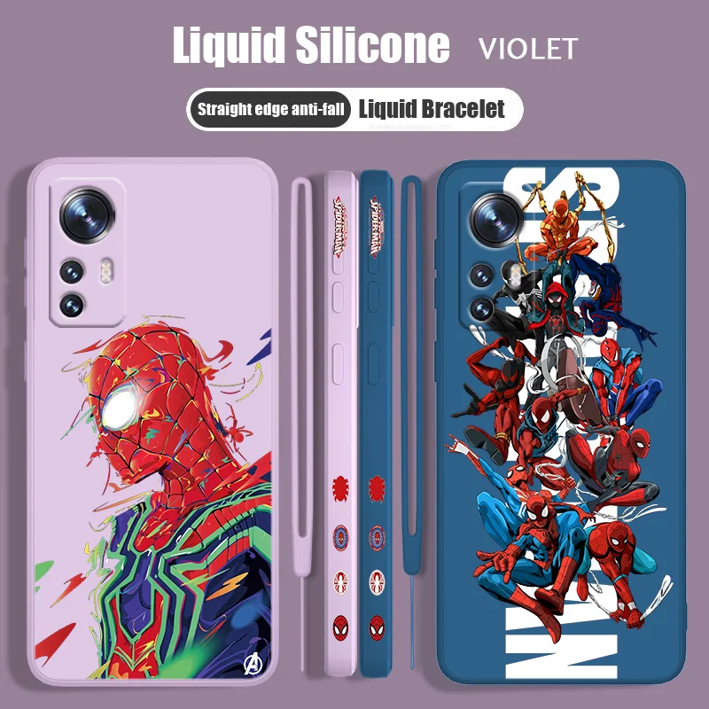 

Marvel Fashion Spider-Man For Xiaomi Mi 13 12T 12S 12X 11i 11X 11T 10T 10S Lite Pro Ultra Liquid Left Rope Soft Phone Case