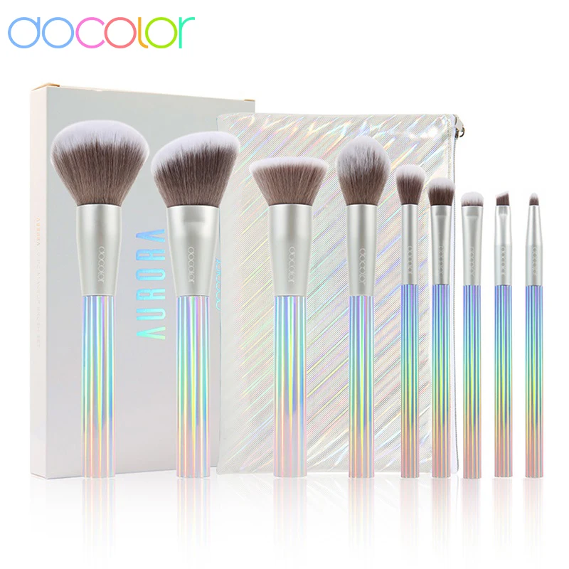 Docolor AURORA Makeup Brushes 9pcs Makeup Brushes Set Foundation Powder Blending Face Blush Eyeshadow Make Up Brushes With Bag
