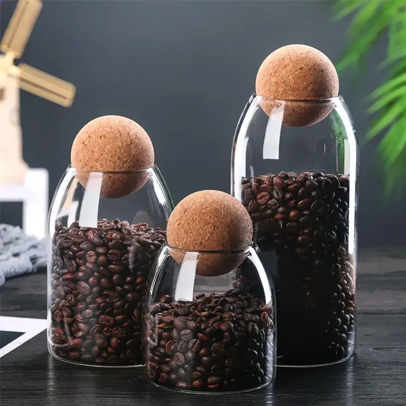 

Transparent Kitchen Storage Lead-Free Glass Sealed Can Storage Tank Food Grains Storage Jar Creative Round Cork Tea Containers