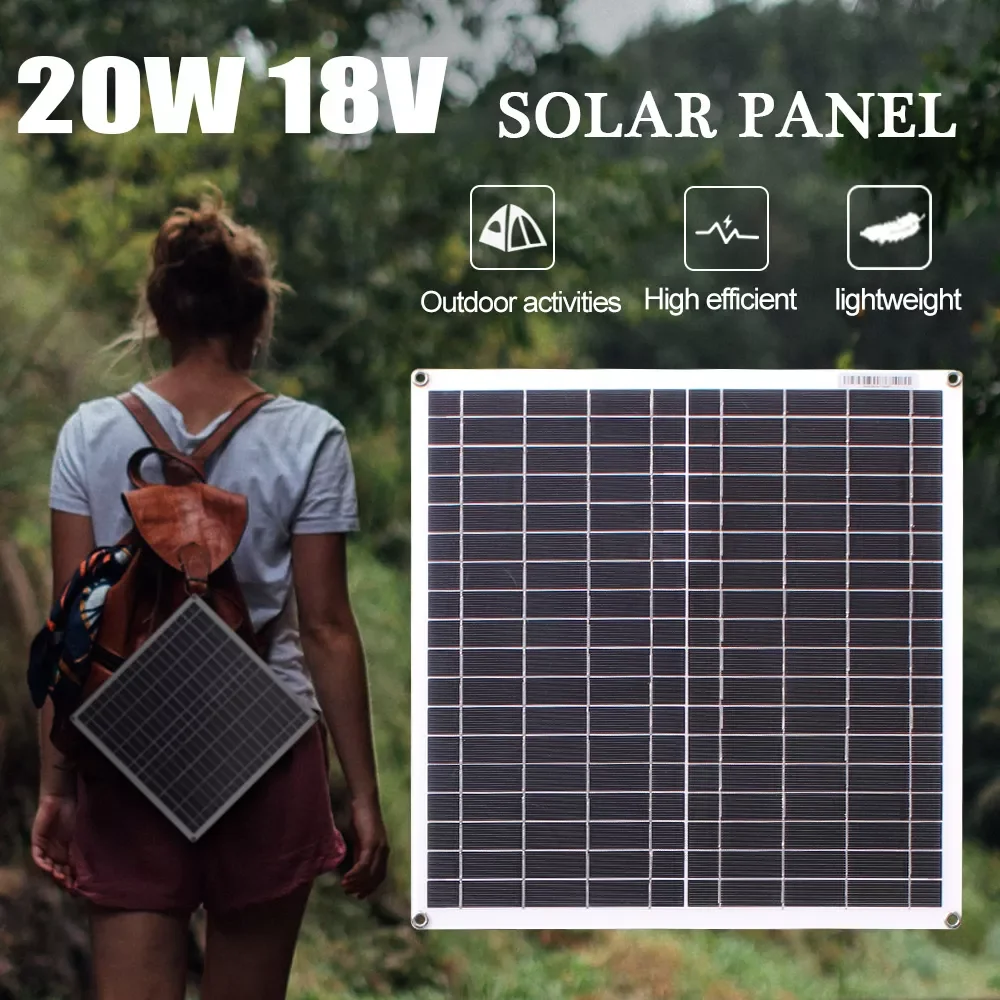 

2023New 20W 18V Flexible Solar Panel DIY Module Panel Crocodile Clip Connector High Efficiency Solar Cell Mono Module for RV Boa