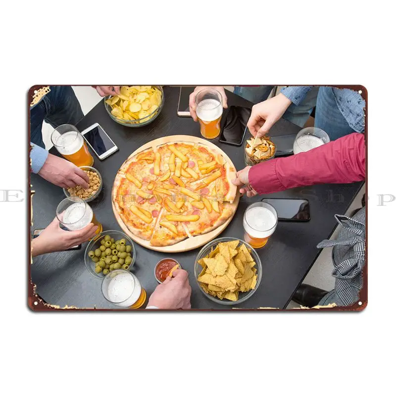 

Ешьте пиццу питьевое пиво металлический знак Клубная печать создание дома дизайн оловянный знак плакат