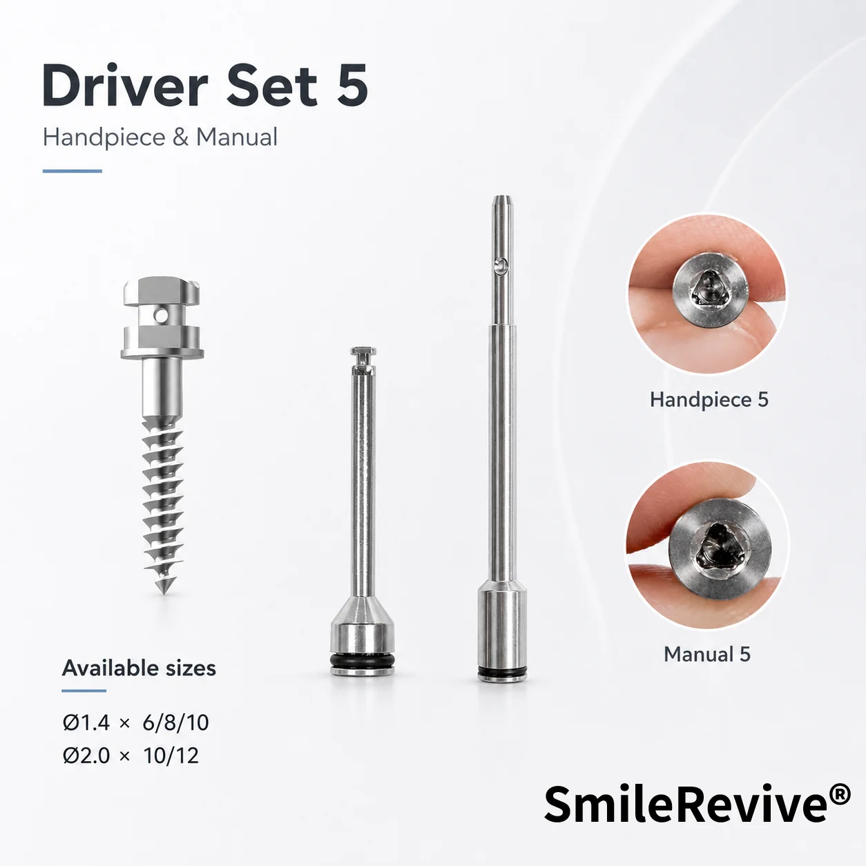 Фото Набор инструментов SmileRevive: держатель для имплантационных винтов, шестигранный ключ, насадка-чук, контра-угловая насадка, лабораторный инструмент из нержавеющей стали №5