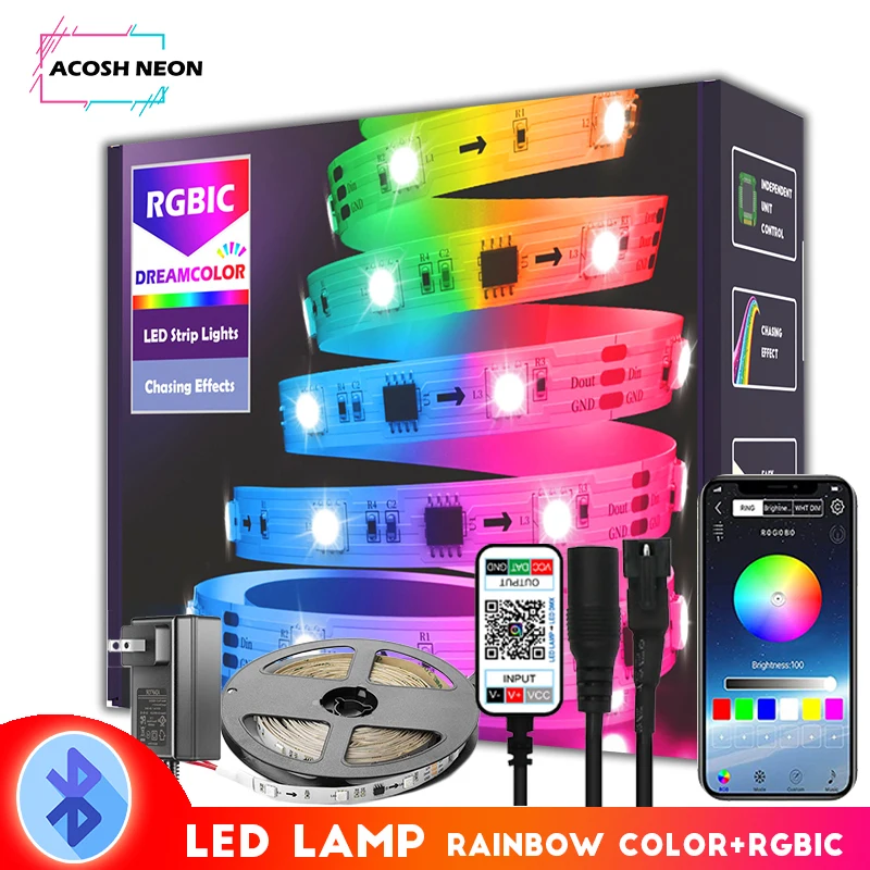10M/32.8ft Addressable LED Strip Lights Rgbic Dreamcolor Pixel Led Flexible Rope Light Bluetooth Led Strip Lights for Bedroom