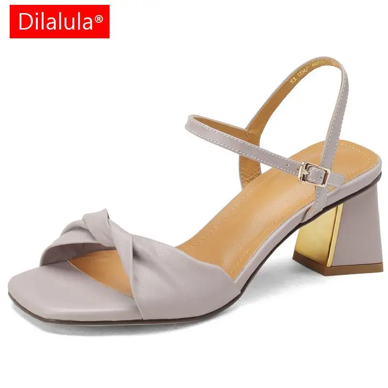 

Dilalula Basic Women Sandals Elegant Fashion Thick Heels Genuine Leather Office Ladies Casual Party Shoes Woman 2023 Summer