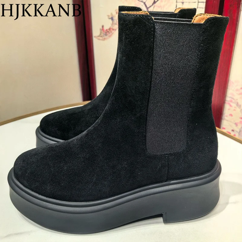 2024 женские замшевые ботинки на плоской подошве с толстой подошвой обувь