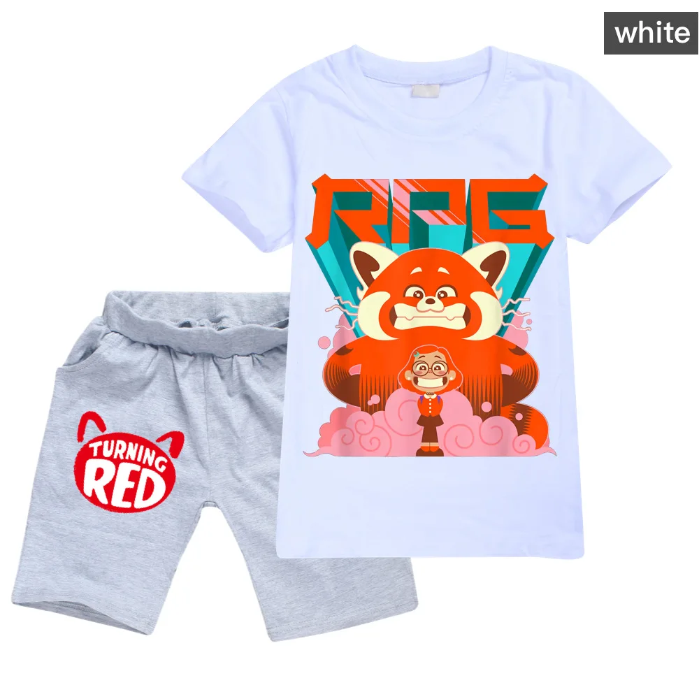 

Summer Girls Red Panda Meilin Clothes Kids Casual Outfits Toddler Boys Short Sleeves T-shirt Shorts 2pcs Sets Children Clothing