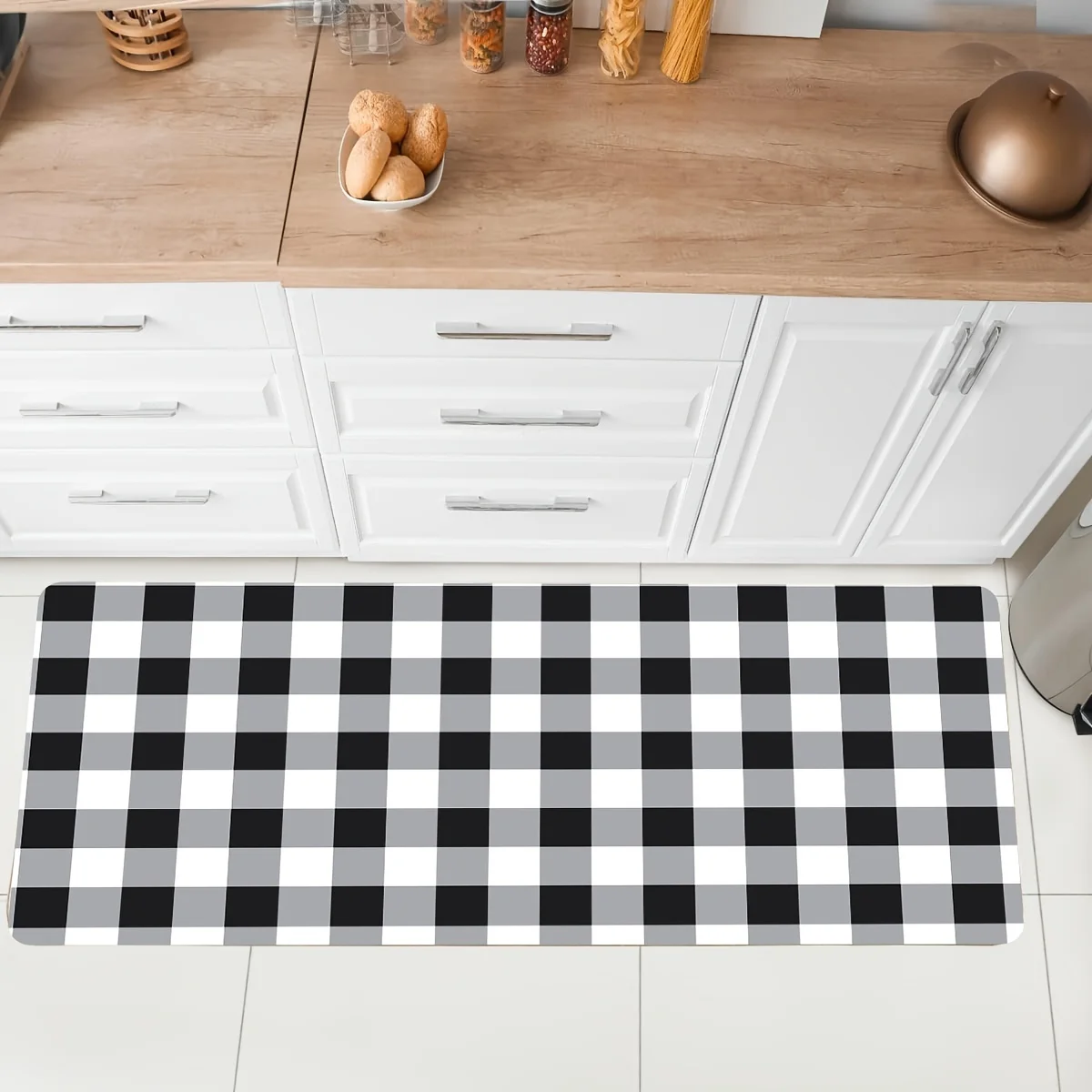 Черно-белый клетчатый кухонный напольный коврик декор ковер для гостиной