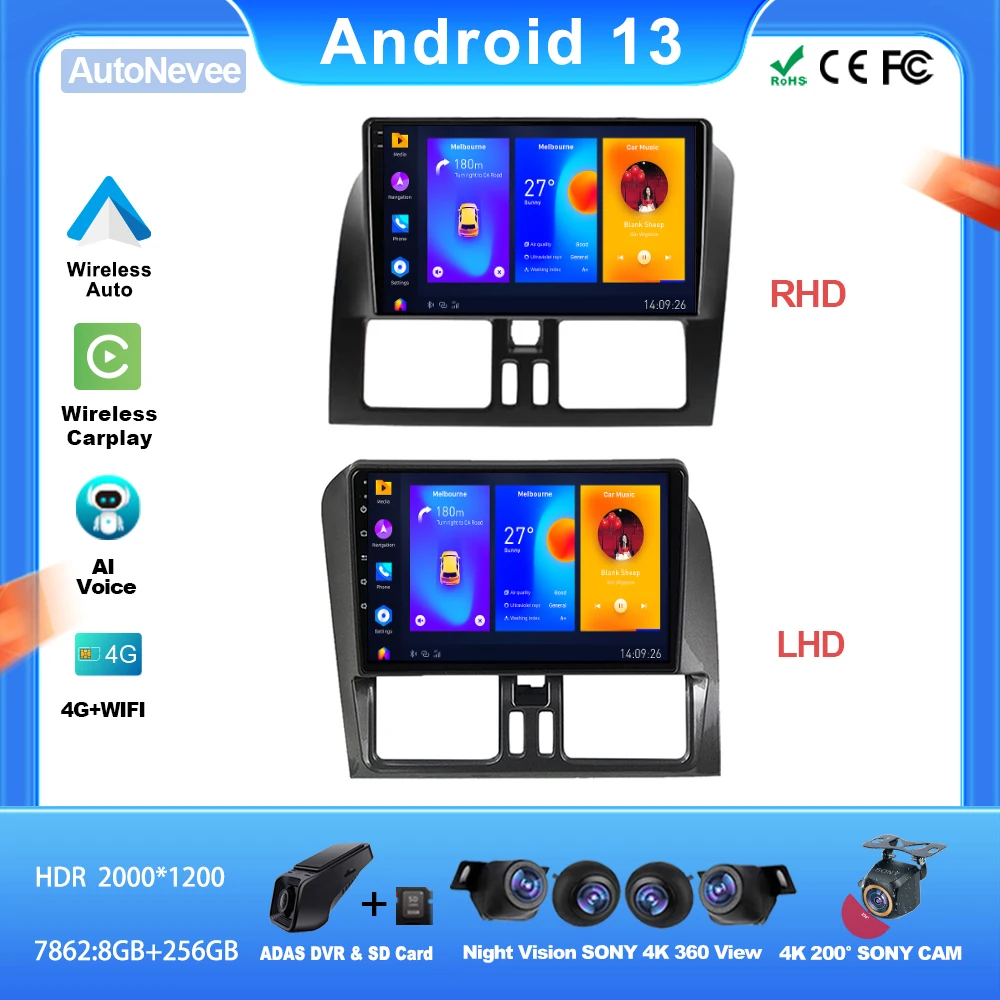 

Android For Volvo XC60 XC 2011- 2018 LHD RHD Car Auto Carplay Radio Stereo Head Unit Multimedia Head HDR QLED BT No 2din DVD GPS